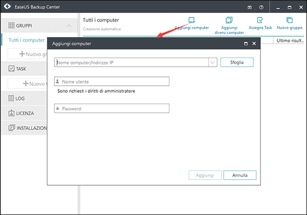 EaseUS Backup Center Add Computer