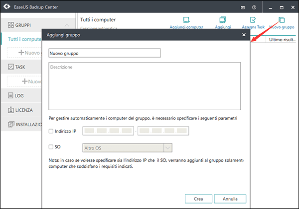 EaseUS Backup Center Add Group