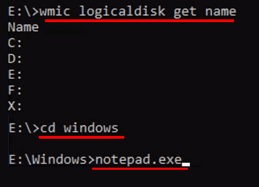 usare cmd per aprire notepad.