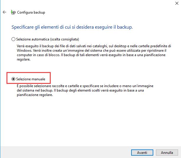 fare clic su scegliere per selezione
