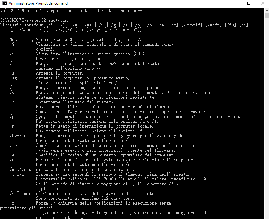 usare CMD per arrestare Windows 10