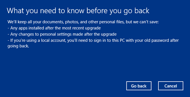 downgrade di sistema windows