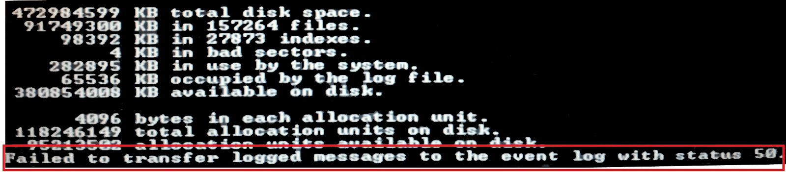 impossibile trasferire i messaggi registrati al registro eventi con stato 50
