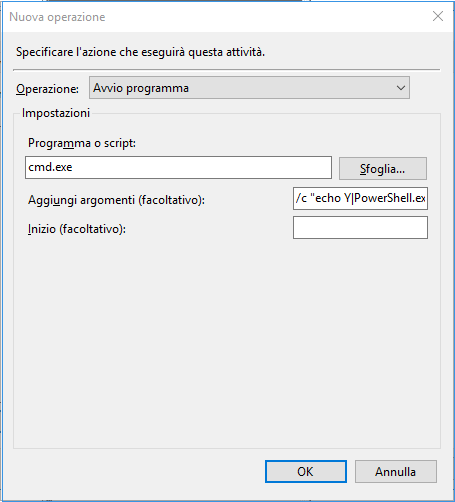 impostare l'operazione