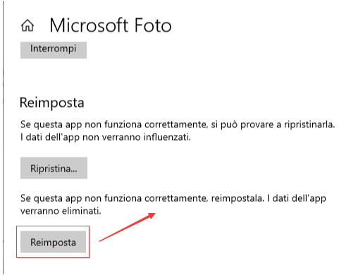 reimpostare microsoft foto