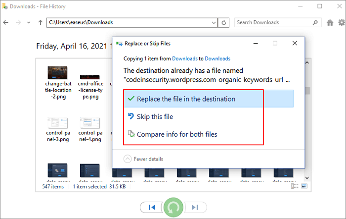 sostituire oppure ignorare i file