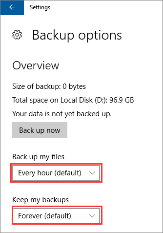 configurare impostazioni di backup