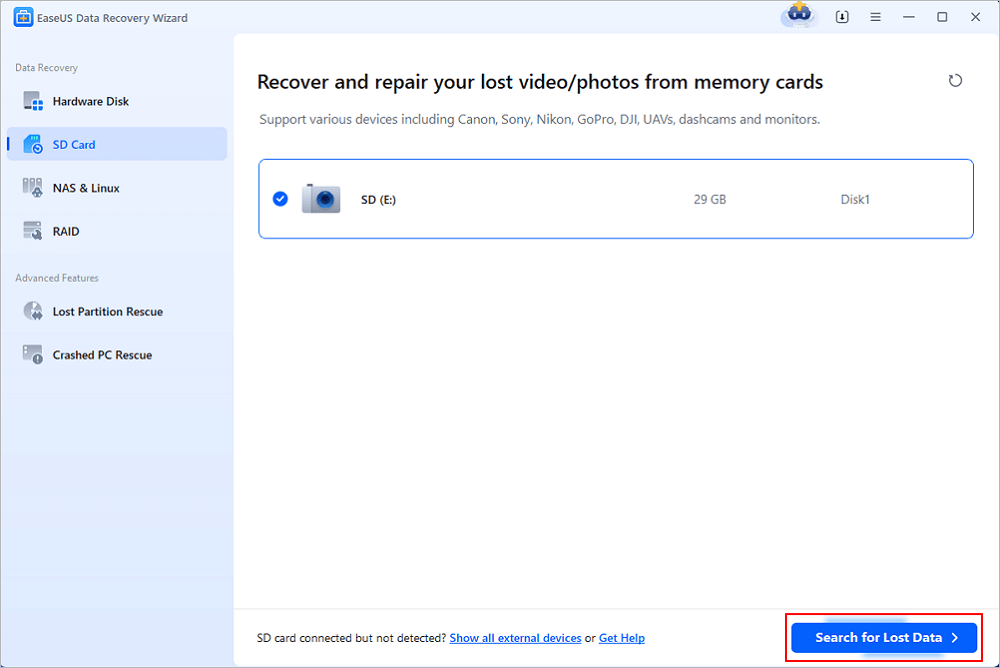seleziona una posizione e clicca su scansiona