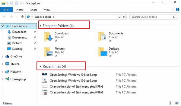 Windows 10 accesso rapido a file e cartelle
