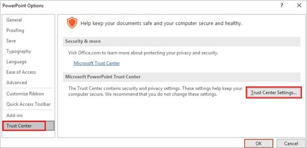 Aggiungere la posizione corrente del file all'elenco delle posizioni attendibili
