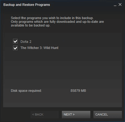 Seleziona i giochi di cui eseguire il backup.