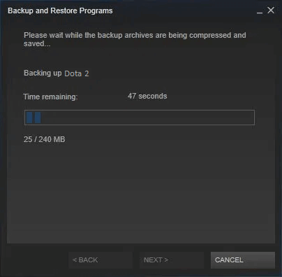Completa il backup dei giochi Steam.