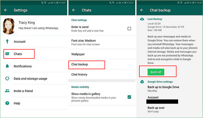 Eseguire il backup di WhatsApp su Android.