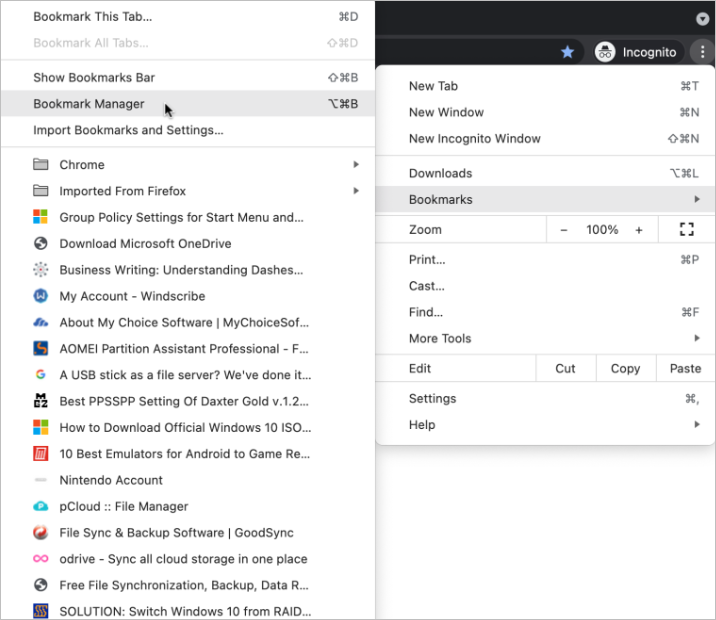 gestione preferiti chrome