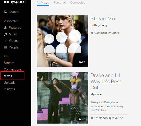 clicca su mix per modificare le immagini di myspace