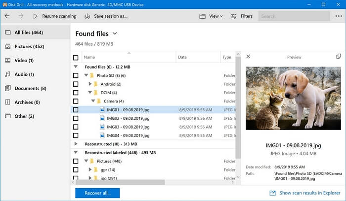 interfaccia di Disk Drill Data Recovery