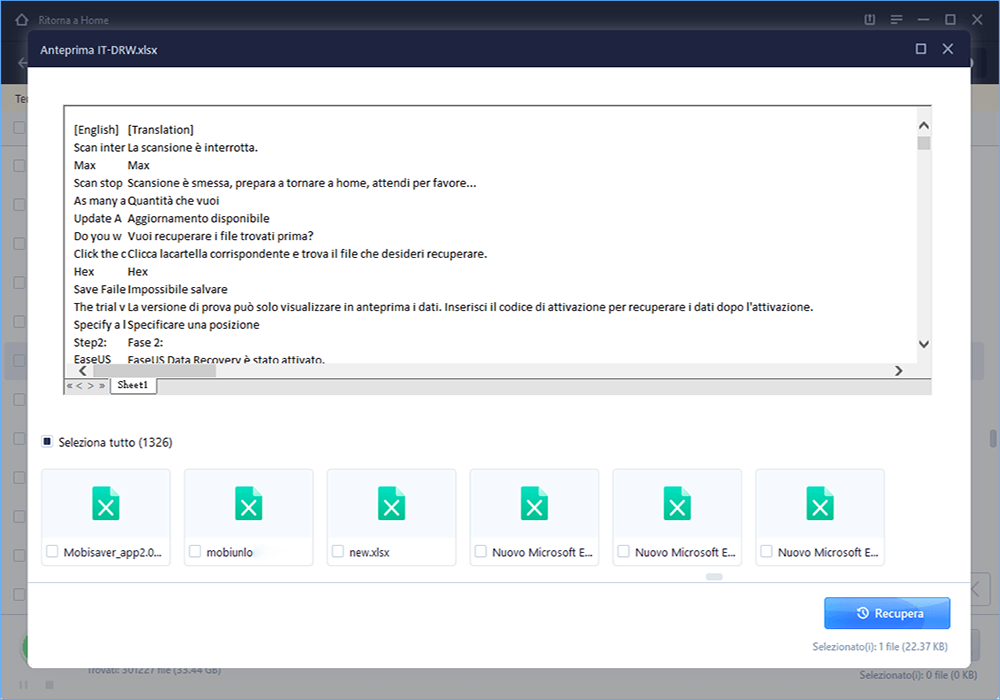 visualizzare e recuperare file Excel