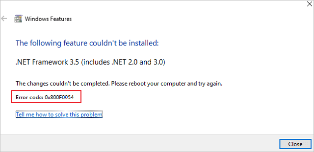 qual è il codice di errore 0x800f0954