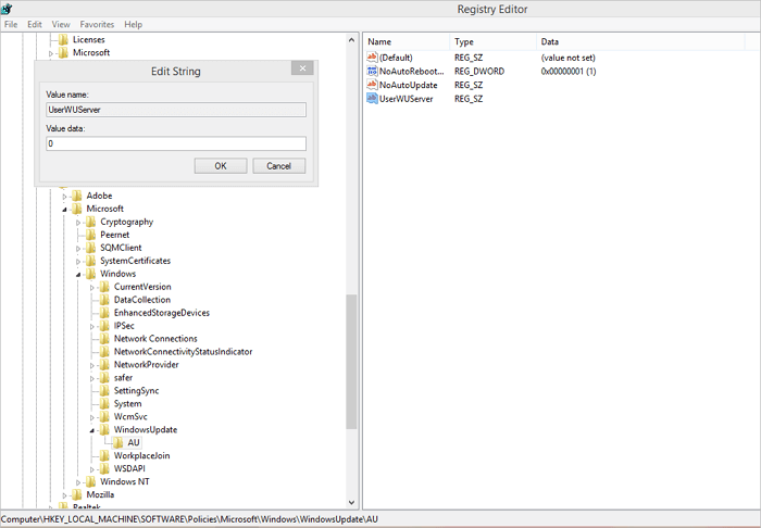 correggere il codice di errore 0x800f0954 - Bypassare il server WSUS 2