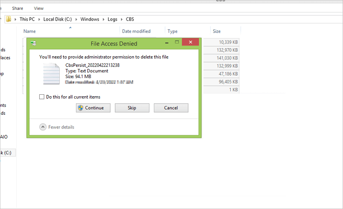 correggere il codice di errore 0x800f0954 - Pulire i registri CBS-1