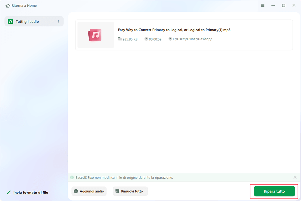 selezionare i documenti da riparare