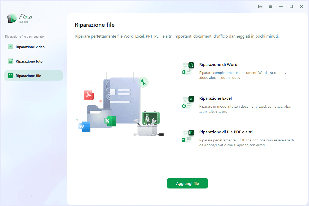 aggiungere file per riparare i documenti con Fixo
