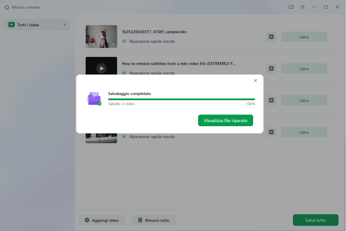 Visualizza e salva i video corretti