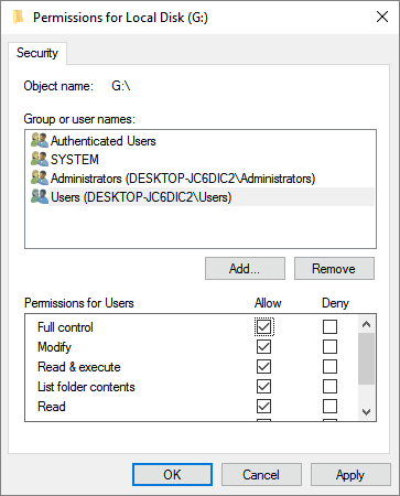 Ottieni l'autorizzazione per accedere al dispositivo inaccessibile.