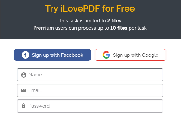 Versione gratuita di ilovepdf