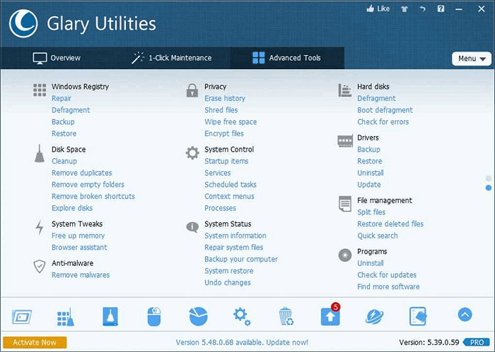 interfaccia di Glary Utilities