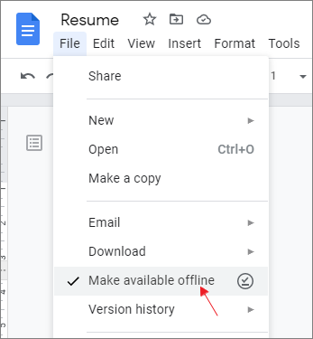 abilita l'opzione offline disponibile in Google Docs