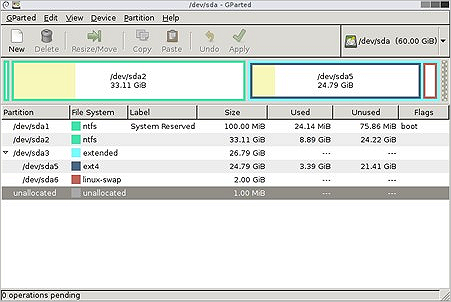 Interfaccia software GParted