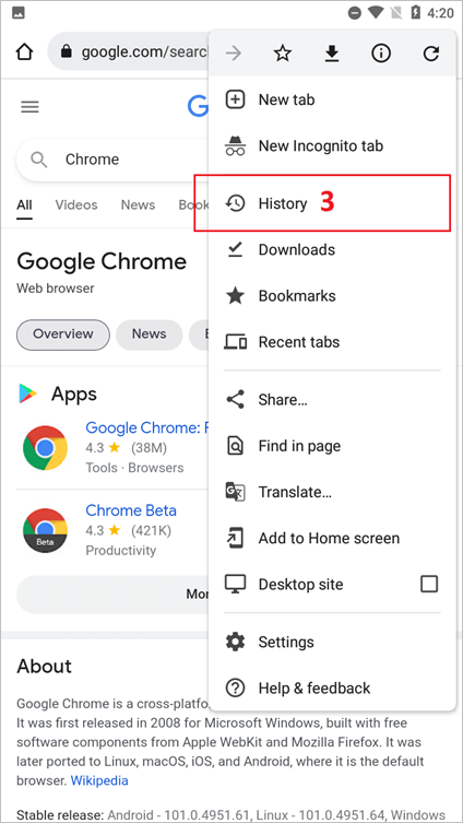 visualizzare la cronologia di Chrome su cellulare