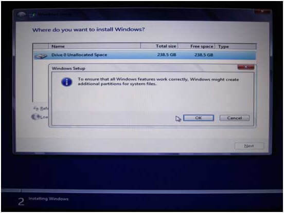 fare clic su OK per procedere ulteriormente