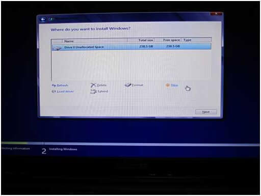 seleziona lo spazio non allocato