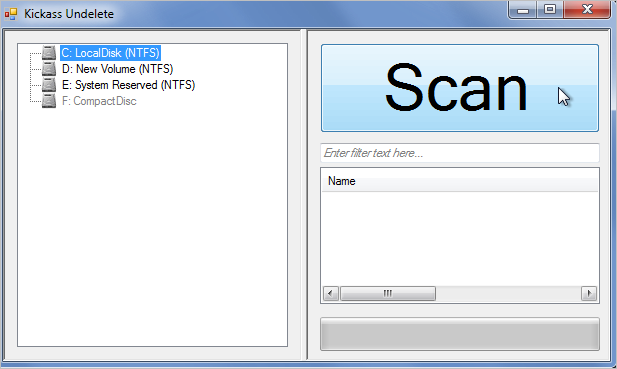 kickass undelete interfaccia utente principale
