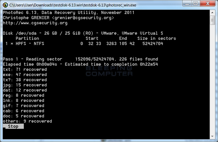 interfaccia principale di recupero dati open source photorec
