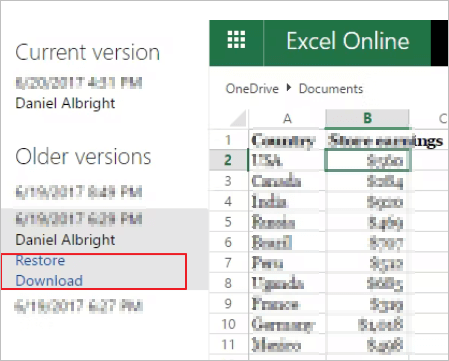 Recupera file Excel sovrascritti da OneDrive - 3