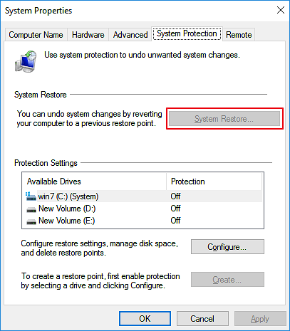 Ripristino configurazione di sistema