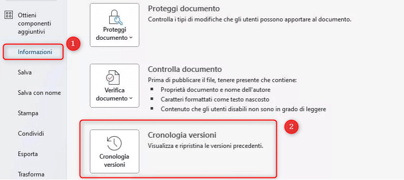 Recuperare versioni precedenti Word