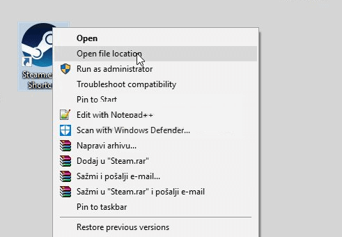 aprire la posizione del file dei giochi di Steam.