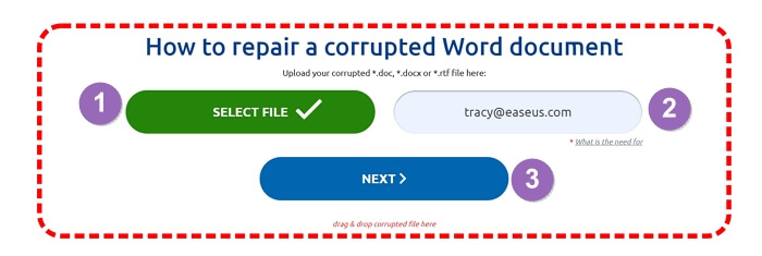 aprire lo strumento online di recupero e caricare file corrotto