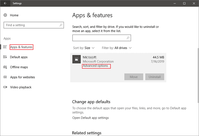 reimpostare l'app Foto per correggere il valore non valido per il registro - passo 1