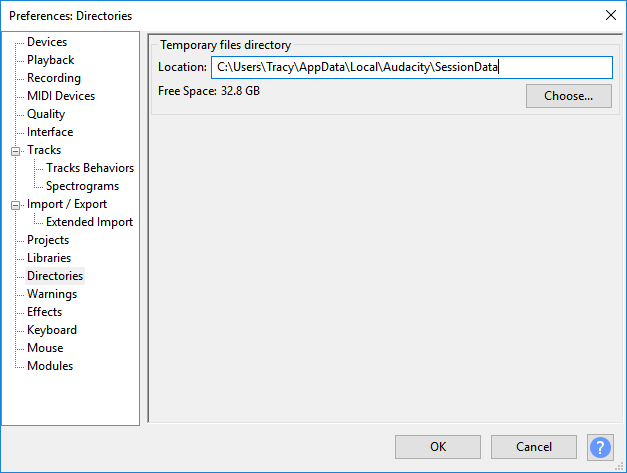 Trova Audacity nella cartella temporanea.