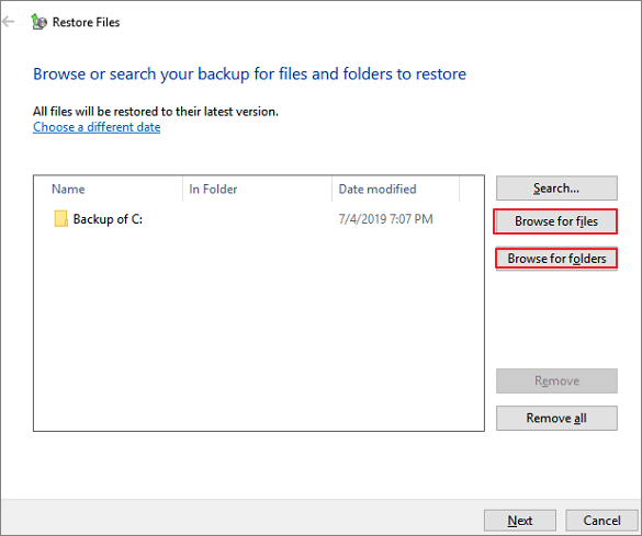 Selezionare il backup da ripristinare.