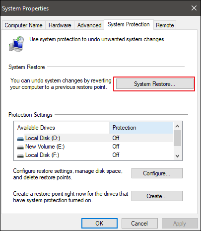 ripristino del sistema
