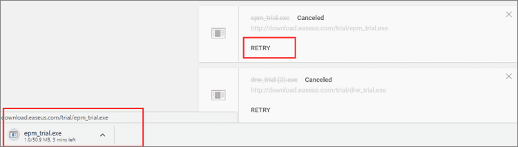 Scarica nuovamente il download di Chrome annullato sulla pagina di Google Chrome.