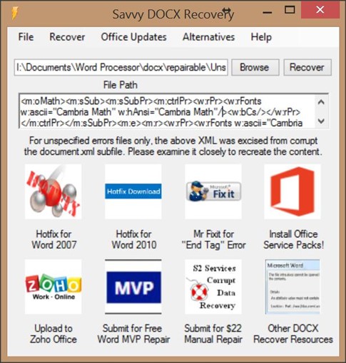 S2 Recovery Tools per Microsoft Word