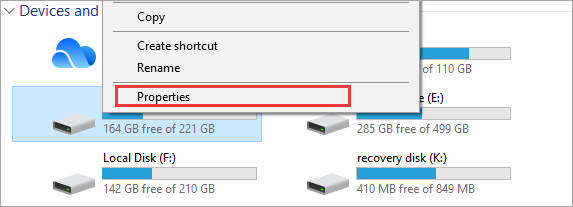 seleziona le proprietà dell'unità