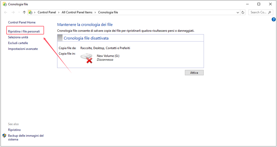 Ripristina i file personali